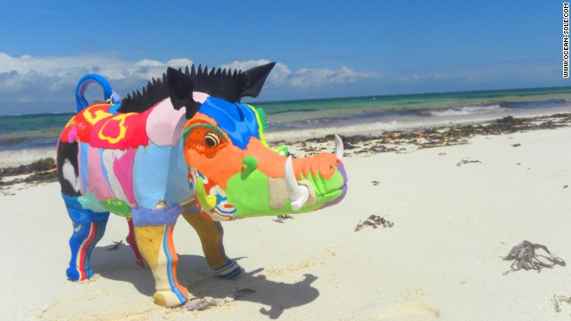 javali de plástico praia ocean-sole-flip-flop-beach-warthog