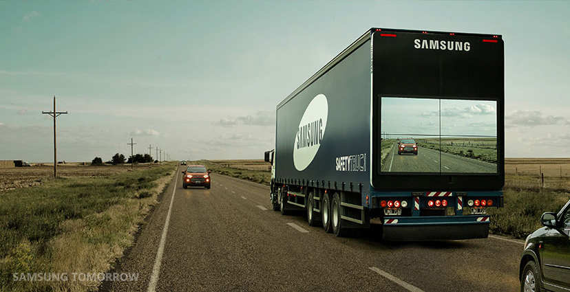 A conhecida marca de tecnologia Samsung criou um conceito de "camião transparente" que promete tornar a ultrapassagem de camiões muito mais fácil e segura.