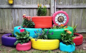 canteiro pneus floreiras flores jardinagem reciclar reutilizar