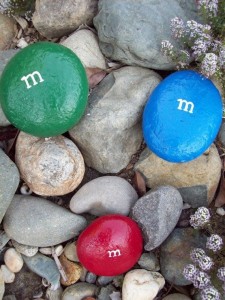 pedras pintadas m&m pátio jardim
