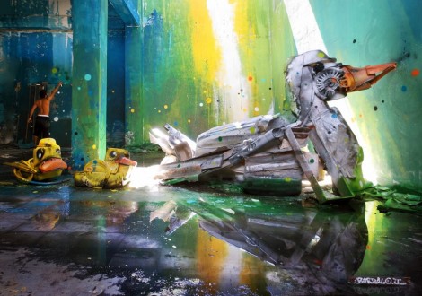 bordalo II - street art: patos arte com lixo