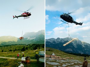 montanha cabana de abrigo construção helicoptero